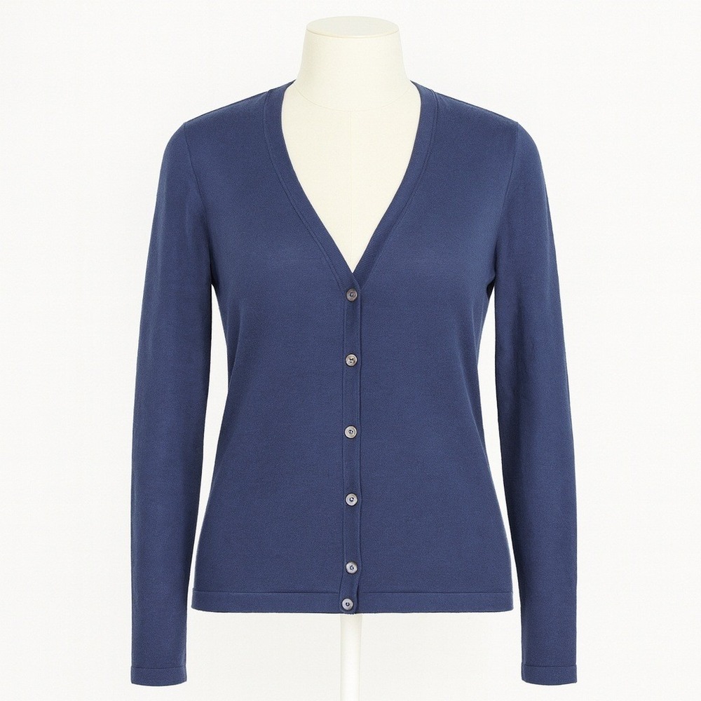 Y2K Silk Preppy Button Cardigan Sz S Petite‎ Navy Fisherman Classic Academia Ivy